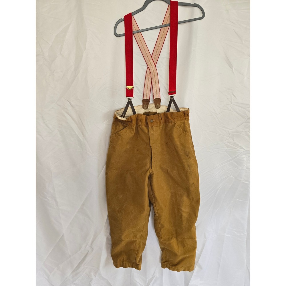 Mens Vintage LLBean Workwear Tan Canvas Bib Overalls Suspender Pants Size Medium